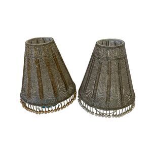 Set of 2 Glass Beaded Candle Shades 6” Silver & Gold Preowned
